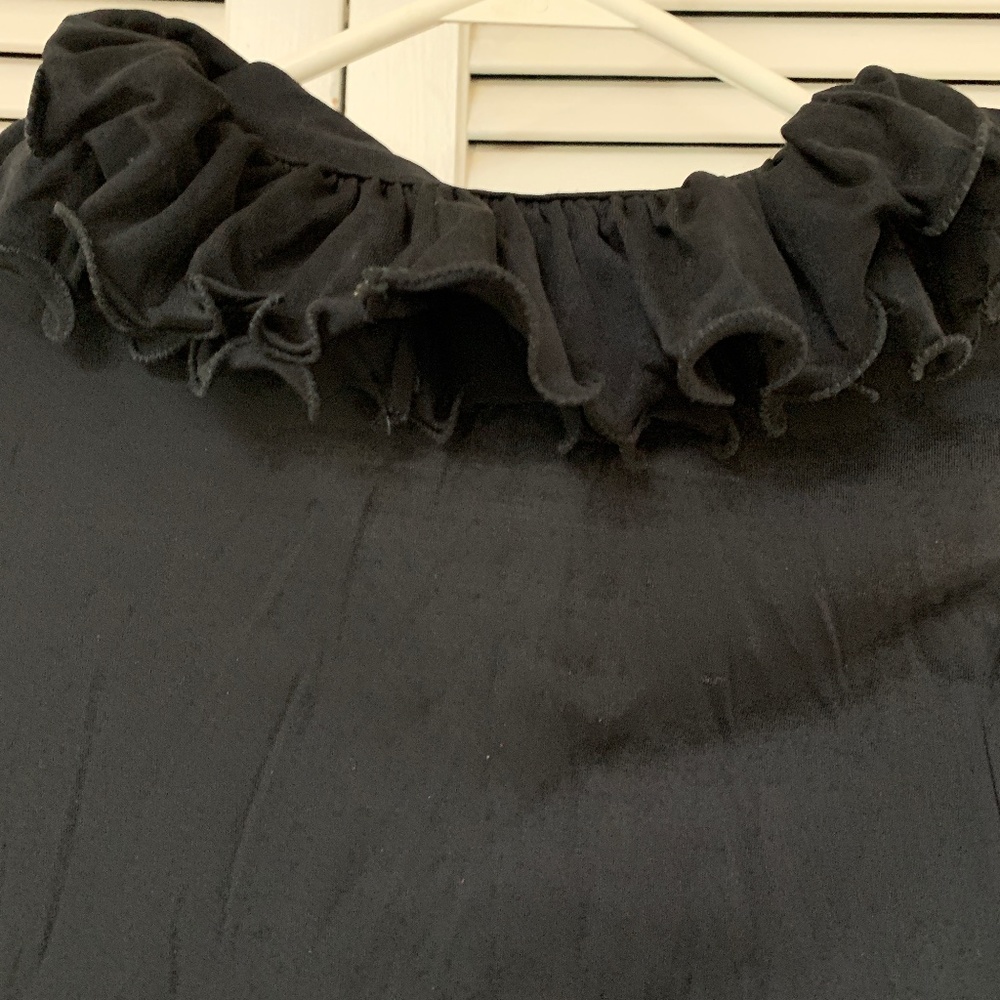 Vintage 1970s V-Neck Long Sleeve Nylon Blouse Sculptured Ruffle Mardi Modes NY - Picture 10 of 11